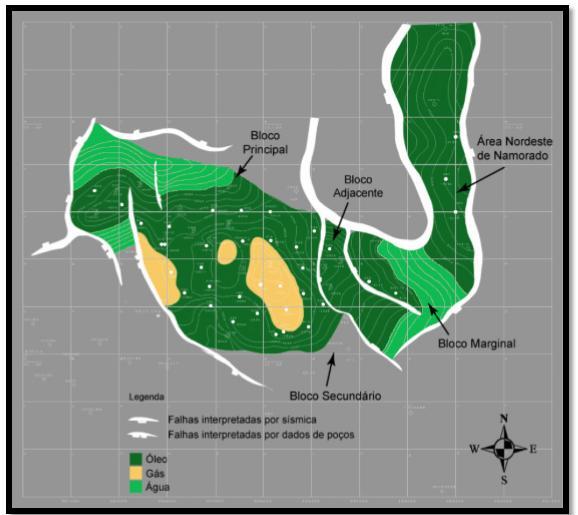 17 Figura 5: Mapa estrutural do topo do reservatório do Campo de Namorado (Modificado por Barboza 20