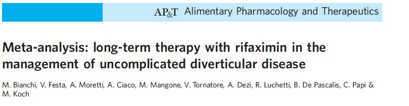 4 estudos - 1660 pacientes - 12 meses. Rifaximina + suplementação com fibra x Apenas suplementação. Avaliados quanto ao alívio dos sintomas.
