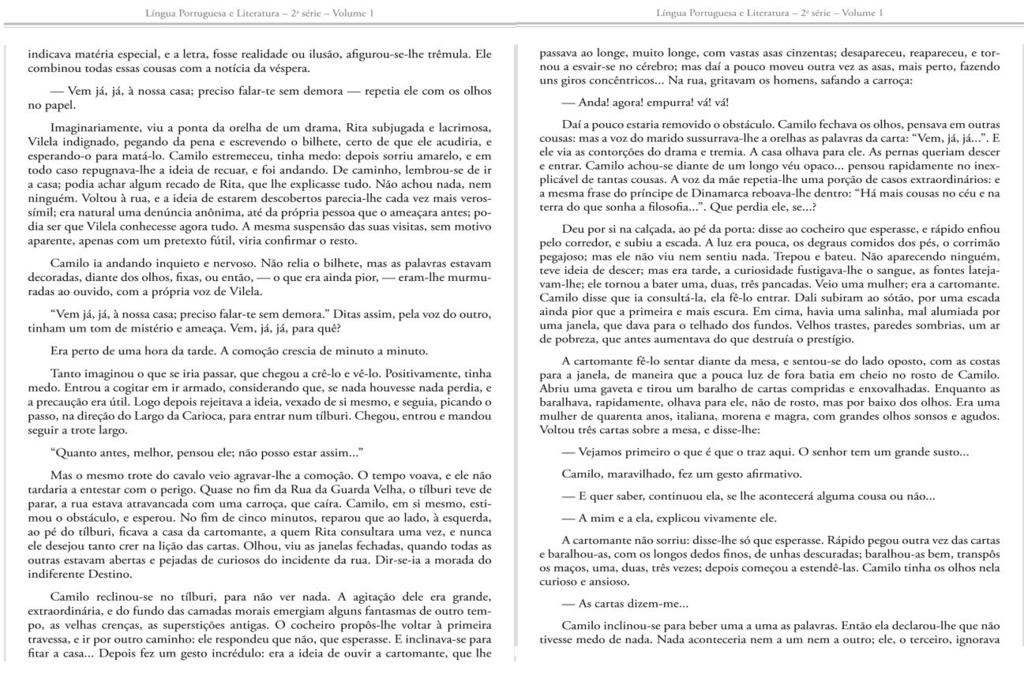 Caderno do Aluno de Língua Portuguesa e Literatura (2014-2017), 2ª série, E.M., volume 1, pp. 35 e 36.