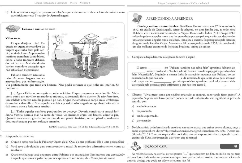 283 Imagem 103: Trecho de Vidas Secas, de Graciliano Ramos e breve biografia do autor.