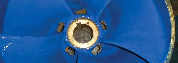 CertificadO Resinas para proteção contra Abrasão, Corrosão e Ataque Químico Rotor de bomba revestido com Plasteel Cerâmico Azul.