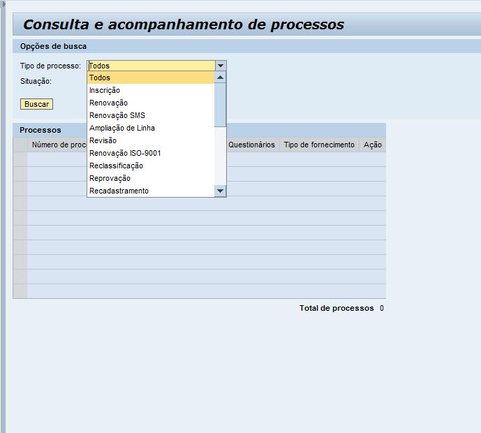 No campo Situação escolha a situação dos processos a serem