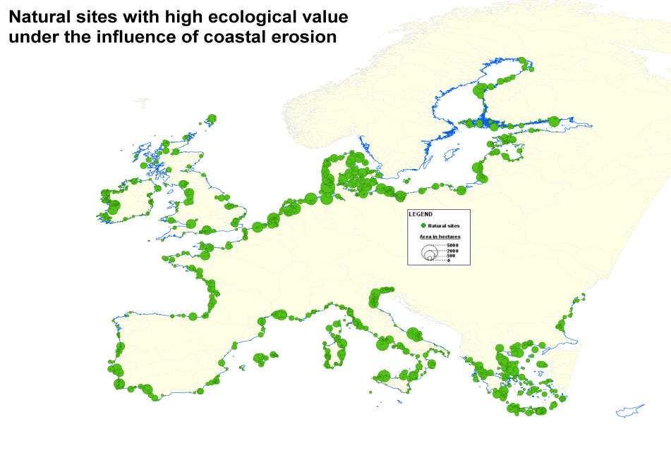 Efeitos da Erosão e de Variação de Nível do Mar na Costa Européia Áreas de interesse ecológico sob