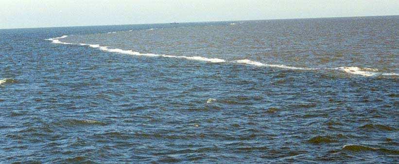 Formação de frentes Fonte: Open University (2002). Waves, Tides and Shallow-Water Processes. Fonte: Photograph of the boundary front of the plume of the Rio de la Plata plume, Uruguay.