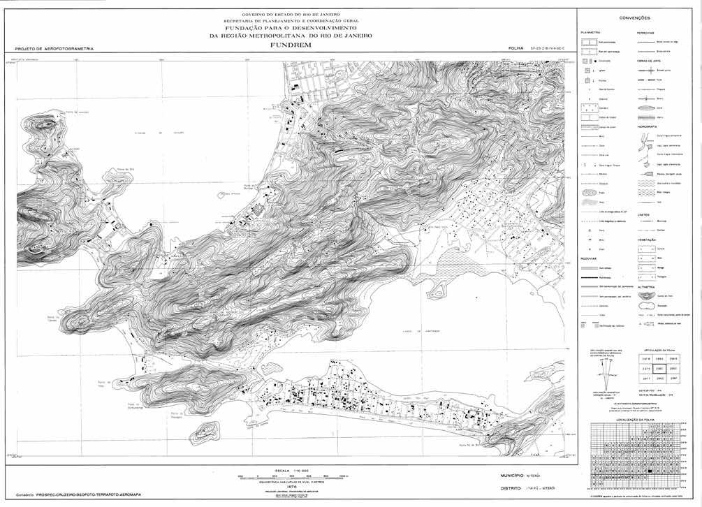 Especificação técnica do material cartográfico - Data do Vôo e Reambulação: 1976 - Data de Edição: 1976 - Escala de Restituição: 1:10.