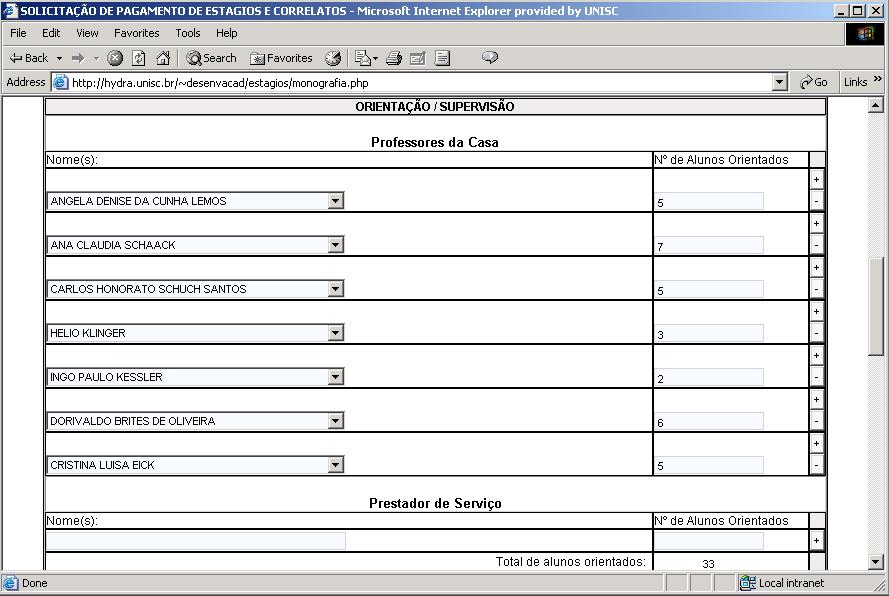 2.4 Co-Orientação / Orientação Metodológica - Indicando professor(es): segue a mesma seleção indicada acima: Professores da Instituição e Prestação de Serviço.