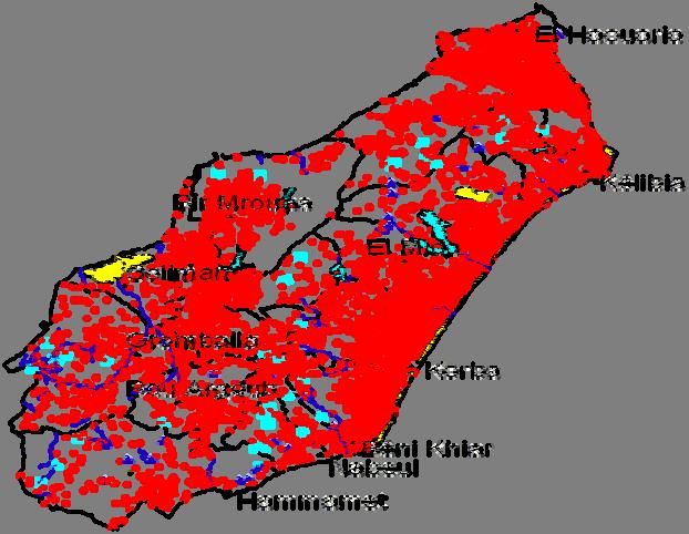 Uma possível fonte de recarga do aqüífero de Korba é o fluxo pelas montanhas (PANICONI et al, 2001) A piezometria decresce no sentido das zonas montanhosas para o mar, com áreas pontuais de