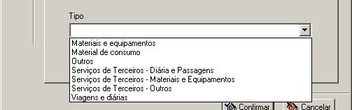 Quantidade (unidade): Custo (R$): Tipo: Quantidade deste recurso que será utilizada na execução do projeto. Valor unitário do recurso, em reais.