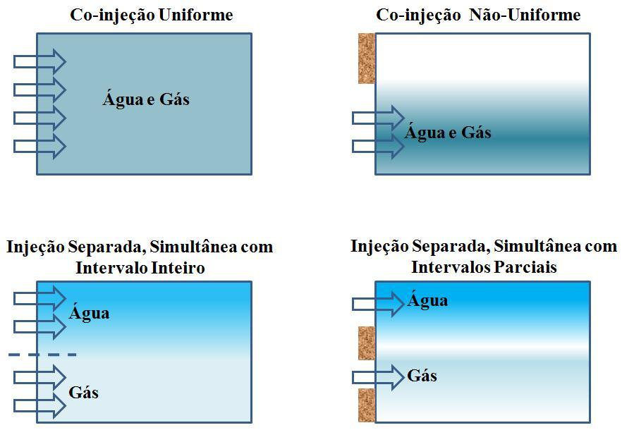 Capítulo II: Aspectos teóricos Injeção separada de água e gás em porções do intervalo de injeção, uma extensão do caso acima. A Figura 2.