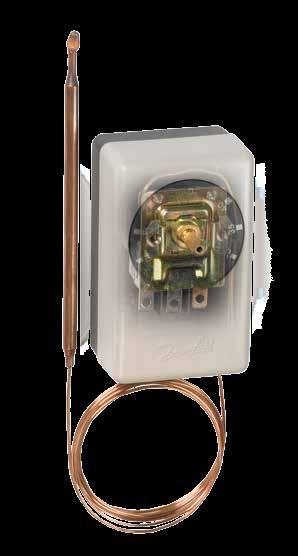 grande na frente do termostato. Tubo capilar de cobre ou de aço 18/8 As conexões elétricas são feitas por meio de abraçadeiras de cabo e parafusos terminais.