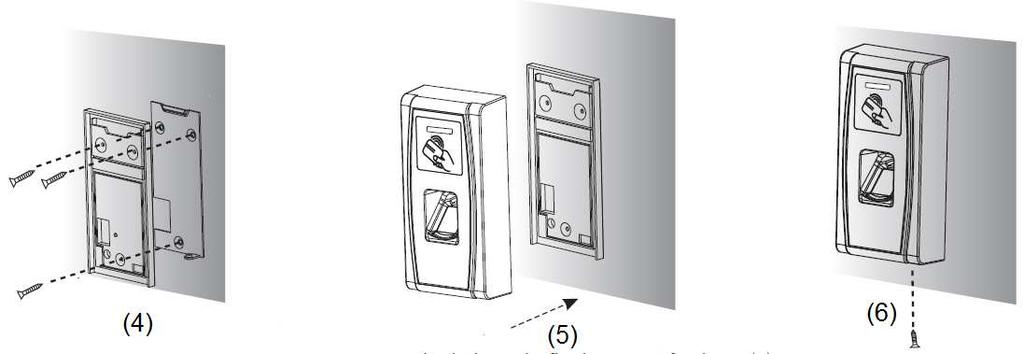 1. Instalação do equipamento (1) Fixe o gabarito de montagem na parede. Faça os furos de acordo com as marcas no modelo (furos para parafusos e fiação).