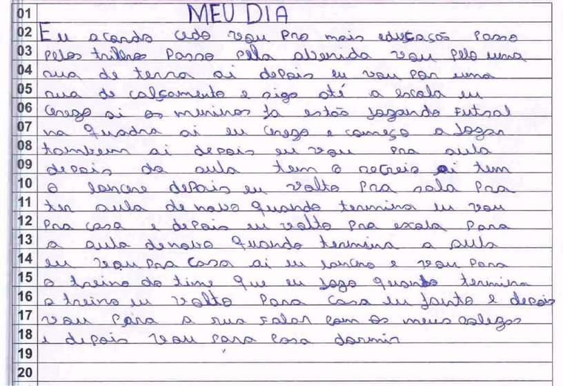 INSUFICIENTE Atribuiu-se esse critério quando o aluno escreveu um texto com até 5 (cinco) linhas.