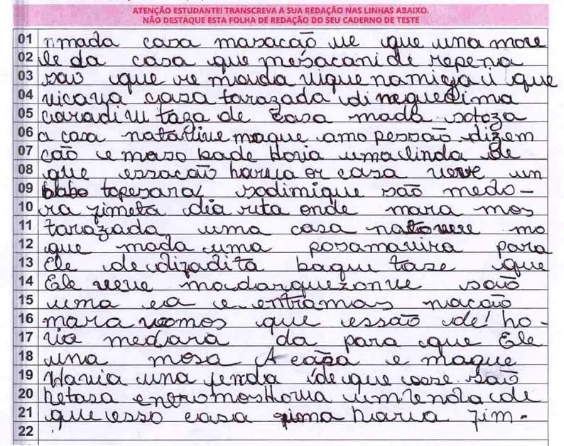 ESCRITA ILEGÍVEL OU NÃO ALFABÉTICO Foi considerada ESCRITA ILEGÍVEL toda produção cuja escrita do aluno não estava totalmente legível ou se ele redigiu um texto em outro idioma que não o Português,