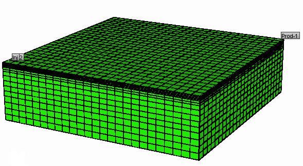 Metodologia Para o caso base, foi considerado um reservatório homogêneo de 100 m x 100 m x 28 m com refinamento no topo (25 x 25 x 15 blocos), como mostra a Figura 1.