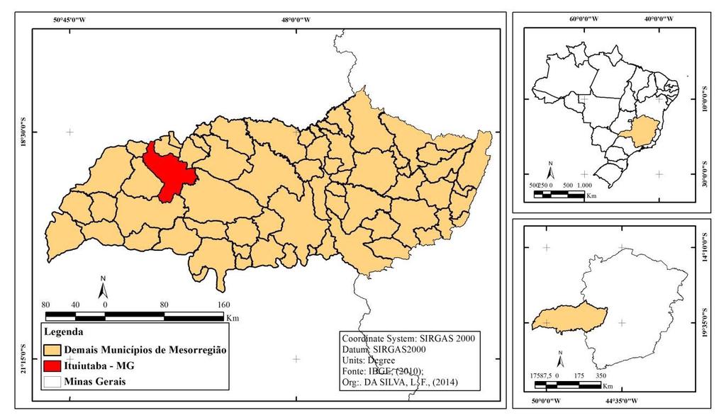 Figura 01. Localização do município de Ituiutaba/MG Fonte: IBGE (2010). A população do município de Ituiutaba é de 102.