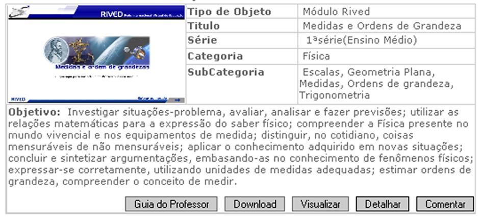 Figura 1: Exemplo das fichas dos objetos de aprendizagem do RIVED. Disponível em http://rived.proinfo.mec.gov.br/site_objeto_lis.php?desprocura=f%edsica.
