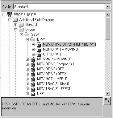 Planejamento de projeto e colocação em operação Planejamento de projeto do mestre DP com arquivo GSD MOVDRVE 5 5.2.2 Arquivo GSD para PROFBUS DP-V1 Utilizar o arquivo GSD SEWA63.