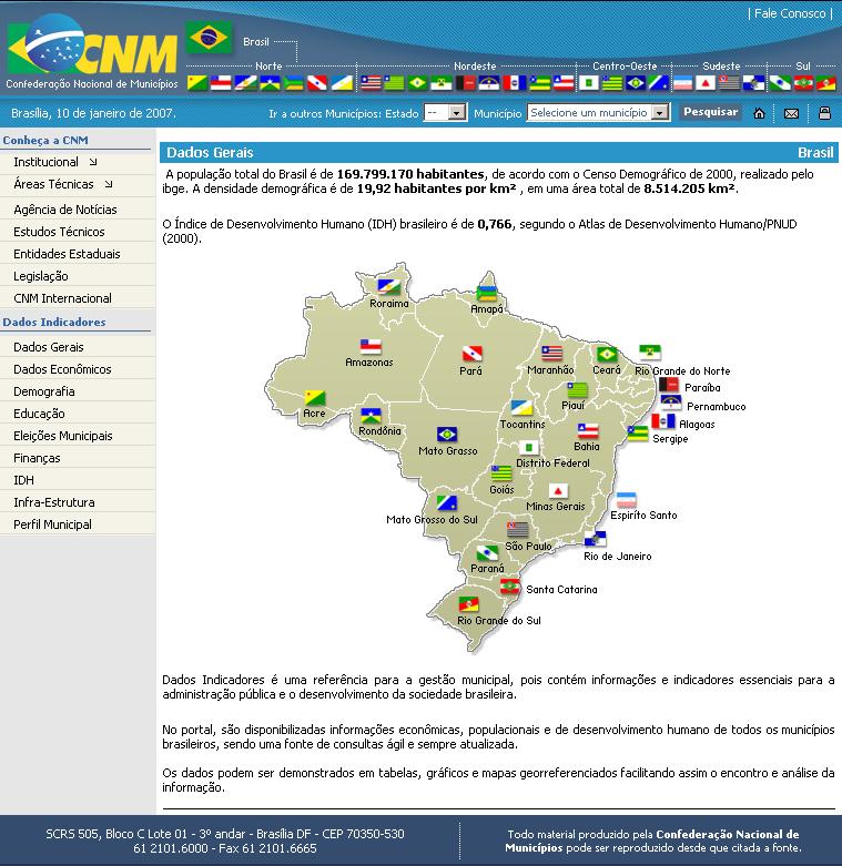 estadísticas de todas las municipalidades brasileñas.