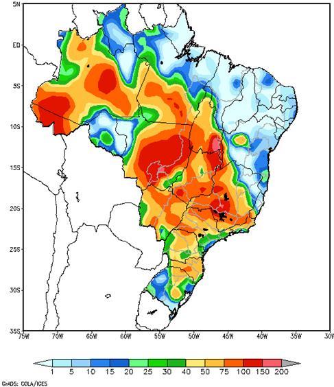 fria no início da semana ocasione precipitação de fraca à moderada nas bacias dos rios Paranaíba, Grande e São Francisco.