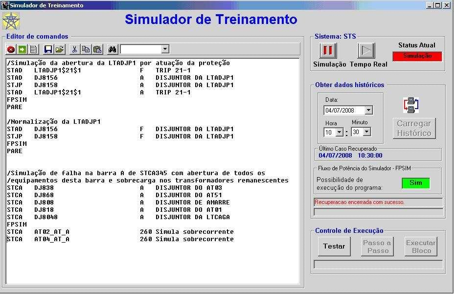 FIGURA 4 Interface do Simulador de Treinamento O Simulador de Treinamento pode ser colocado em dois modos de execução: tempo real ou simulação.