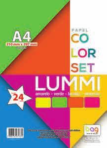 6 Folhas de cada estampa Papel offset 120g/m2 Papel Color Set Lummi A4 6 Folhas de cada cor Cores fluorescentes Papel