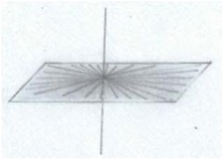 Identificar uma reta como «perpendicular a um plano» num ponto P quando é perpendicular em P a um par de retas distintas desse plano e justificar que uma reta perpendicular a um plano num ponto P é