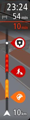 O nome da rua em que está a conduzir. O botão Comunicar radar ou zona de risco. 7. Localização atual. Este símbolo indica a sua localização atual.