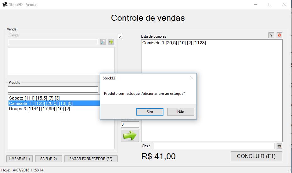 Pág. 05 Caso selecione um produto sem itens em seu estoque, aparecerá esta mensagem, se clicar em SIM,