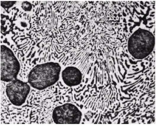 microconstituintes Micrografia de uma liga Sn-Pb com composição hipoeutética 50Pb-50Sn, mostrando fase α primária rica em