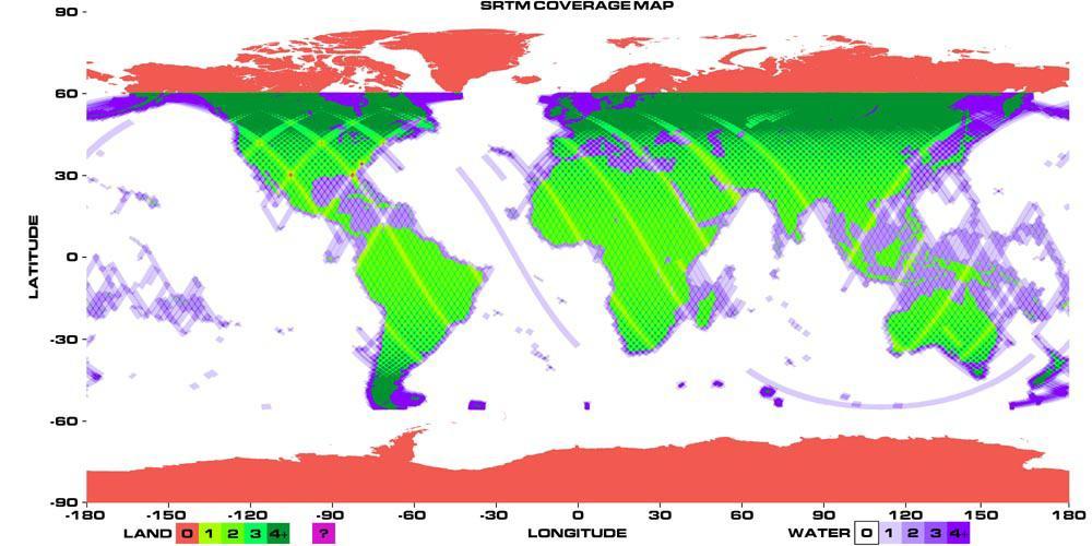 Modelo Digital de Elevação (Global) SRTM e SRTM30 Modelo Digital de Elevação (DEM) de cobertura quase Global (60ºN-56ºS) Desenvolvido pela National Geospacial Agency (NGA) e NASA Resolução