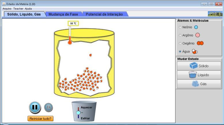 Dilatação anômala da água Procurando esclarecer as causas desse fenômeno, o professor utilizar a simulação PHET - Estados da matéria.