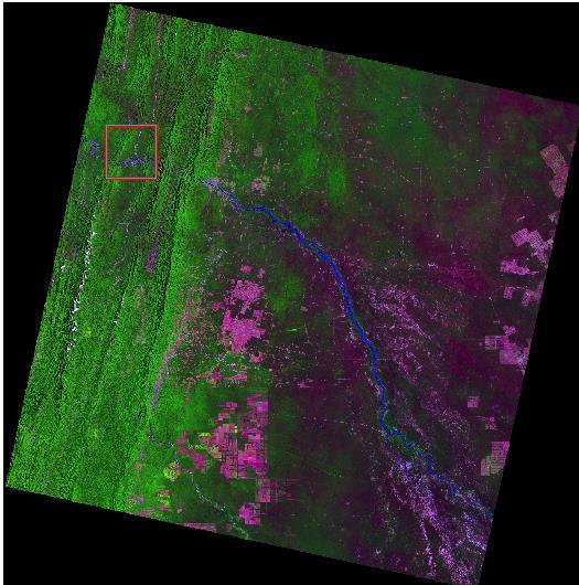 Km 0 1.5 3 6 Figura 1: Localização da área de estudo. Para o presente trabalho foram utilizadas imagens de satélites Landsat 5,7 e 8, da orbita 230/075 dos anos 1999 a 2017 como se olha na tabela 1.