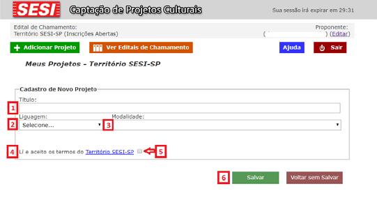 10 6º Passo Página Meus Projetos Os seus projetos ficarão organizados em páginas por modalidade. O título aparece na forma Meus Projetos NOME DA MODALIDADE (1).