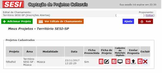 12 9º Passo Página Meus Projetos Após salvo o projeto você acessará a página Meus Projetos conforme imagem acima.