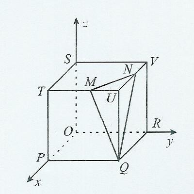 6. Na figura está representado, em referencial o.n. Oxyz, um cubo [ OPQRSTUV ] de aresta 5. Sabe-se que: O vértice O do cubo coincide com a origem do referencial.