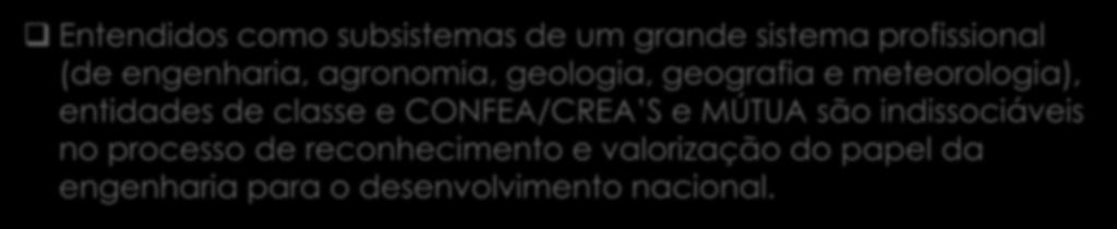 Entendidos como subsistemas de um grande sistema profissional (de engenharia, agronomia, geologia, geografia e meteorologia), entidades de