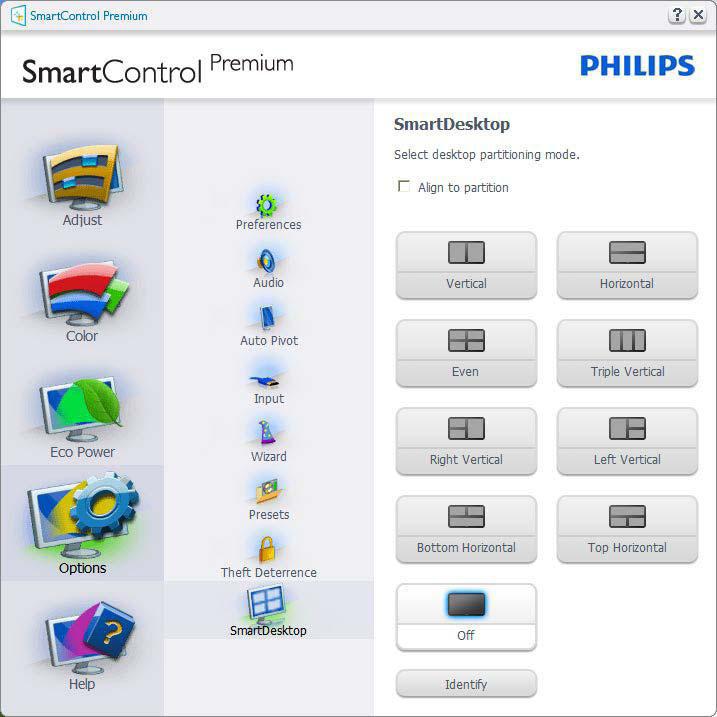 3. Optimização da imagem 3.5 Guia do SmartDesktop SmartDesktop O SmartDesktop encontra-se em SmartControl Premium. Instalar o SmartControl Premium e selecionar SmartDesktop em Options (Opções).