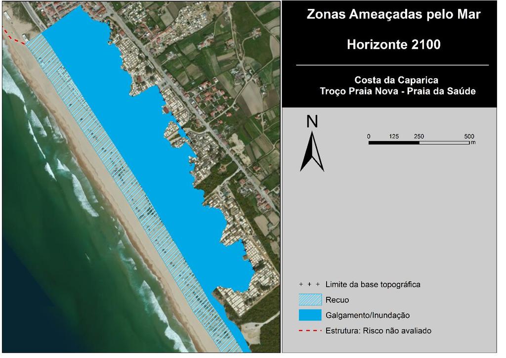 Figura 17. Cartografia das ZAM na zona entre esporões da Costa da Caparica, para o horizonte temporal 2100. Figura 18.