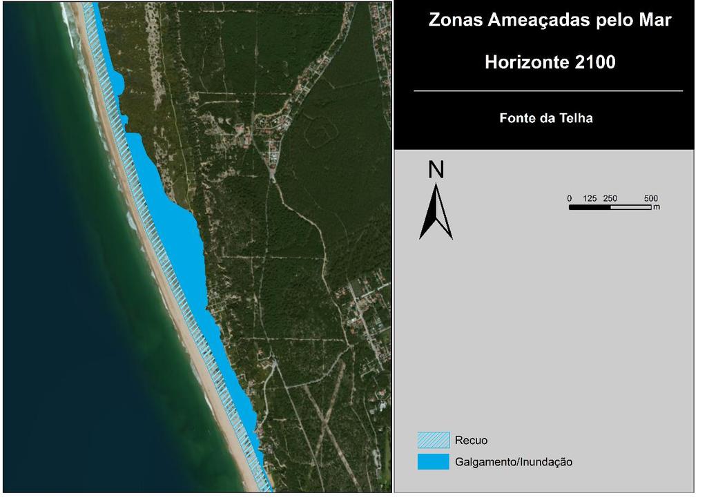 Figura 19. Cartografia das ZAM na zona da Praia da Rainha, para o horizonte temporal 2100.