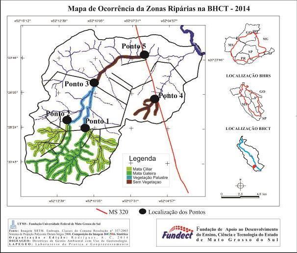 Figura 4: Carta imagem de ocorrência da Zona Ripária na Bacia Hidrográfica do Córrego Taboca MS.