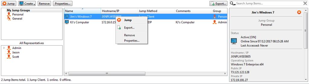 Interface do Jump: Usar Itens de Jump Bomgar Connect para Suporte Técnico a Sistemas sem Operador Nota: Jump Clients são um complemento que pode ser comprado separadamente do seu software Bomgar