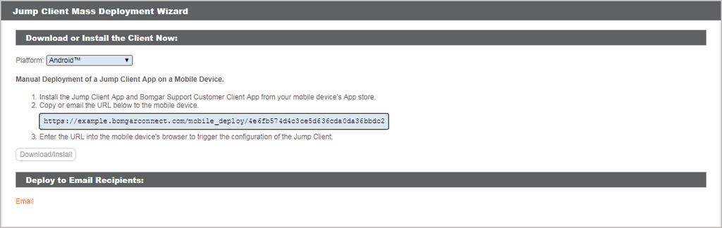Enviar um Link da interface /login para Instalar um Jump Client Android 1. Na interface de /login, vá para Jump Clients e clique em Criar Instalador de Jump Client. 2.