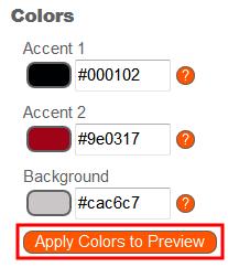 Após selecionar suas cores, clique em Aplicar Cores par Visualizar para ver a aparência das cores depois de adicionadas ao seu portal.