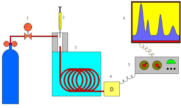 6 2 1 (1) Gás de arraste- FM (2) Sistema de Injeção de amostra; (3) Coluna