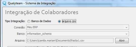 PD07 Arquivo CSV Se a opção de Arquivo CSV for selecionada o botão Abrir ficará habilitado para selecionar a planilha com os dados para integrar.