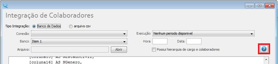 Após definir os critérios de avaliação, o deve criar a consulta SQL que irá extrair a informação do banco selecionado. Esta consulta será executada no banco de dados do.