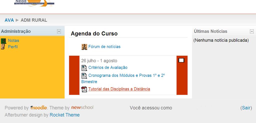 Figura 4: Página de acesso a agenda do curso 9 DICAS PARA ESTUDAR A DISTÂNCIA A modalidade de educação a distância requer estratégias de estudos diferenciadas da modalidade presencial.