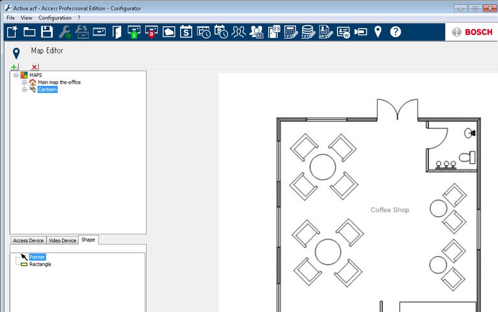 Access Professional Edition Uso do produto pt-br 73 Para conectar o novo Mapa da Cantina com o mapa principal, vá para a Aba Formato e selecione Retângulo.