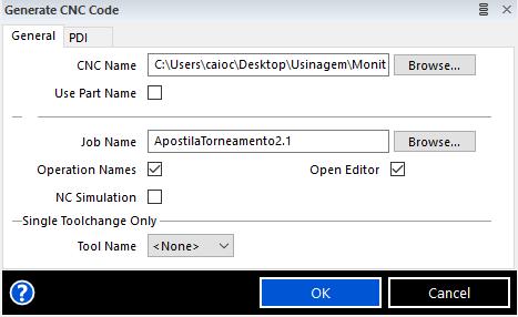 O editor de código deverá abrir automaticamente Neste editor é possível ver algumas características da sequência de usinagem, como a ordem e número de ferramentas utilizadas, tempo total de usinagem