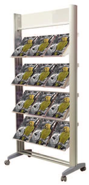 8xDIN A4. Wall-Mounted leaflet dispenser. Used for 8xA4. Aluminium, acrylic. Porte documents en aluminium à fixer au mur. Capacité : 8xA4.